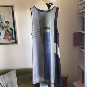Vintage blue & green pattern silk dress